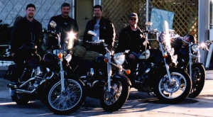 Nick(VStar Classic), Dave(WideGlide), Darren(99' LowRider), and John(1100 Shadow)